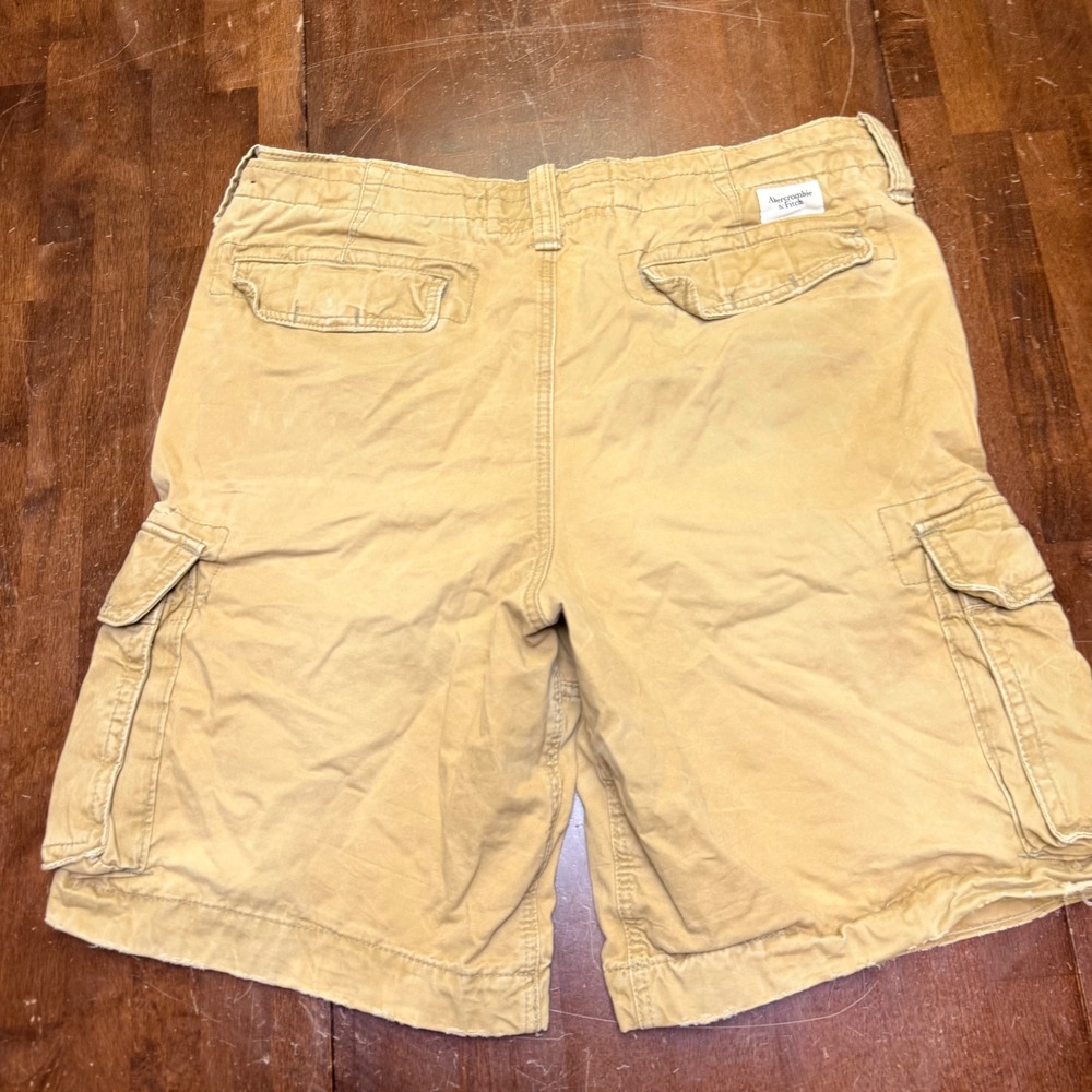 Abercrombie Fitch distressed Cargo Shorts Mens 36/38 Tan Button Fly Utility VTG - Picture 8 of 11